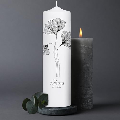 Wandtattoo Loft Trauerkerze personalisiert mit Namen und Datum, Motiv mit schwarze filigrane Blume, 25cm x 7cm, personalisierte Trauerkerze, Kondolenzkerze, Beileidskerze, Trauerlicht, Grabkerze