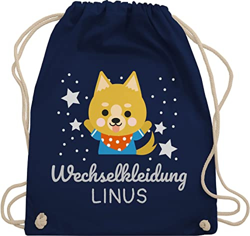 Turnbeutel Rucksack - Kita Beutel Wechselsachen Jungen - Wechselkleidung Hund - Unisize - Navy Blau - kindergarten wechselbeutel personalisierte name stoffbeutel personalisierter kindergartenbeutel