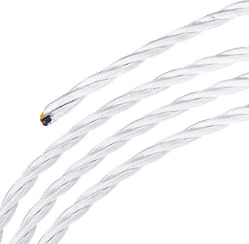 sourcing map 16.4Ft Twisted Cloth Covered Wire, 18/3 Cloth Covered Electrical Wire Vintage Industrial Electronic Wire Cloth Cord Cable for Pendant Light DIY Project, White
