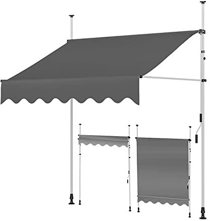 TRAGLO Klemmmarkise Balkonmarkise mit Handkurbel 2/2.5/3x1.2m Sonnenschutz ohne Bohren Sonnenmarkise höhenverstellbar Markise mit Gestell einfache Montage 2m Whiteframe-Gray