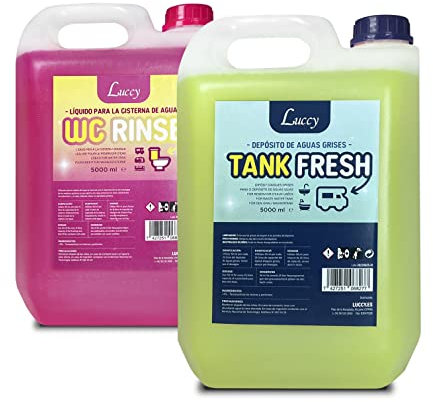 MUNTRADE Set WC Rinse 5L + Tank Fresh 5L | Zusatz für die Toilettenspülung und Zusatz für das Grauwasser von Wohnwagen und Wohnmobilen | sanitärflüssigkeit für campingtoilette