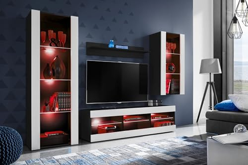 Komodee Wohnwand TV Tivoli Medio A2 Weiß/Schwarz 245x159x35 cm