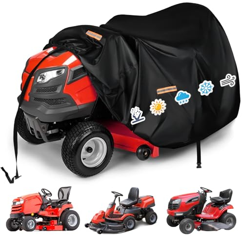 Outdoors Riding Lawn Mower Cover Waterproof Heavy Duty 420D Polyester Oxford Lawn Tractor Cover Fits Decks Up To 54 With Reflective Tape & Windproof Buckle Riding Mower Cove