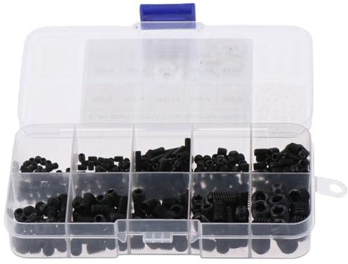 Fudeshe 400Pcs M3/M4/M5/M6/M8 Allen Head Socket Hex Grub Screw Set,Black High Strength Hexagon Socket Set Screws,Internal Hex Drive Grub Screws for Door Handle,Bathroom