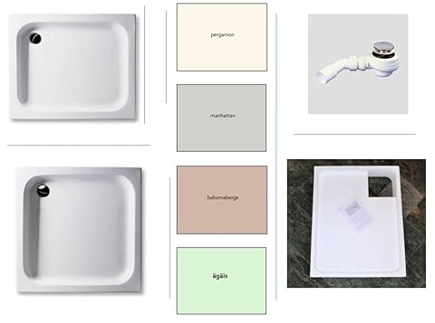 KOMPLETT-PAKET: Duschwanne 15cm tief + Styroporträger/Wannenträger + Ablaufgarnitur DN 52 (Dusche: Pergamon, Manhattan, Bahamabeige/Beige, Ägäis) (Bahamabeige, 80 x 80cm)