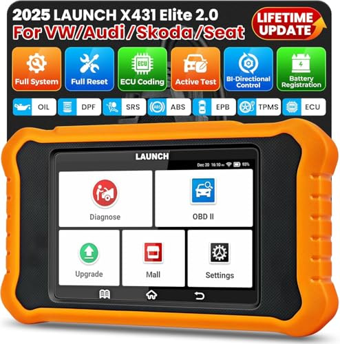 LAUNCH X431 Elite V2.0 OBD2 Full System Code Reader for AUDI for VW for Skoda for Seat, All Service, Bi-Directional Car Diagnostic Tool for VAG, ECU Coding Key Programming OBDII Scanner Free Update