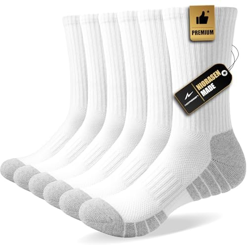 Niorasen Calcetines Hombre Mujer 43-46, 6 Pares De Calcetines De Algodón Transpirable, Trekking, Correr Con Amortiguación Alto Rendimiento, Blanco