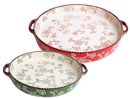 WJUHYGTF Tortiera in Ceramica per Cottura al Forno, Rotonda con Manici Tortiera da Stampo per Crostata Stampo per Quiche Teglia per Torta di Zucca Torta di Mele Pentole per Torta,Ba