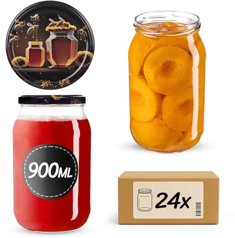 KADAX Set med 24 konserveringsburkar 900 ml TO82 honung, stora fallburkar med skruvlock, konserveringsburkar fermenteringsglas för gurkor, grönsaker, surdeg