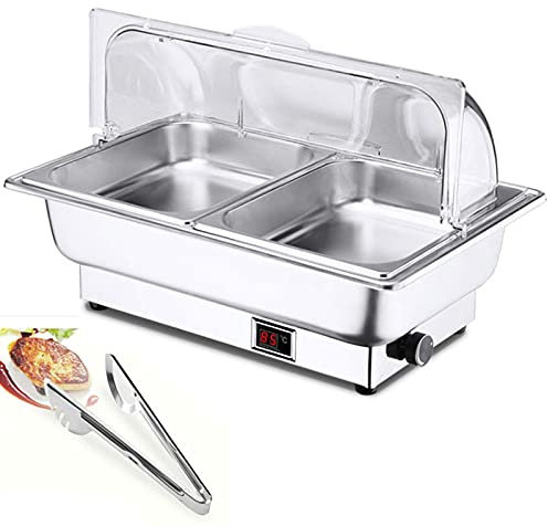 Stainless Steel Chafing Dishes, 9L Buffet Server and Warmers, Catering Food Warmers with 90° Half Clamshell for Parties, Buffets, Banquets - Adjustable Temperature(35-80 °)