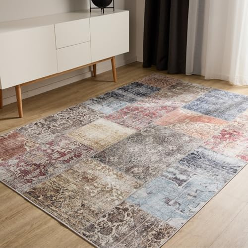 benuta Basic Waschbarer Teppich George - Multicolor 160x230 cm - Kunstfaser - Rechteckig & im Style: Vintage, Ethno-Style, Shabby Chic - Pflegeleicht für Wohnzimmer Schlafzimmer