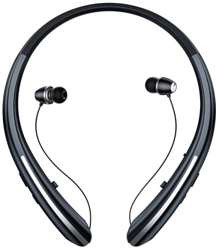 LHKLUK Cuffie wireless Bluetooth con archetto da collo, cuffie retrattili con microfono, chiamate a vibrazione, auricolari stereo con cancellazione del rumore per sport, corsa e guida, auricolari a