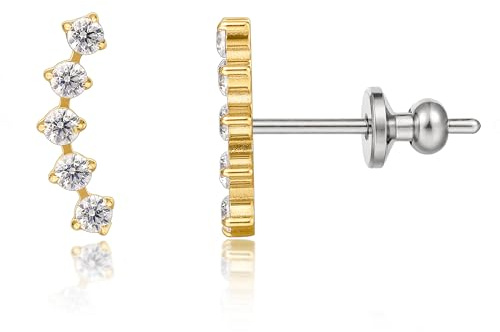 Limerencia Titan Ohrstecker für Damen Mädchen, G23 Hypoallergen Medizinische Ohrringe, Nickelfrei Gesundheitsstecker für empfindliche Ohren(Fünfzackiger_Kletterer Gold)