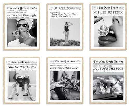 TWNSLLA Trendige Zeitungs-Wandkunst Woman Searches For Where Men Get The Audacity, Poster mit New York Times, Wandkunst, Leinwand, Vintage-Bart-Wagen, Retro, Mädchen, Wohnheim, Raumdekoration