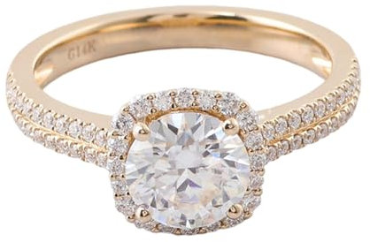 Bishilin Ring 585 Gold 14 Karat Damen, Trauringe Halo mit 1ct Moissanit Eheringe Frauen Ringe Nickelfrei Größe 61 (19.4)