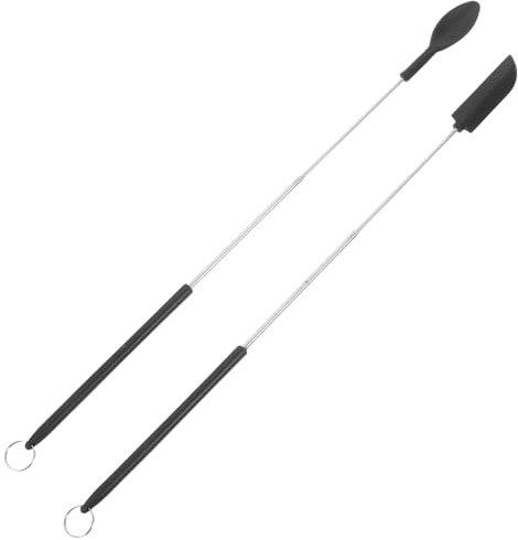 Ciieeo Mini Spatule Télescopique En Silicone Et Cuillère 2 Pièces, Spatule Cuisine Multifonction En Silicone, Outil Compact Léger, Pour Pâtisserie Et Dessert, Noir