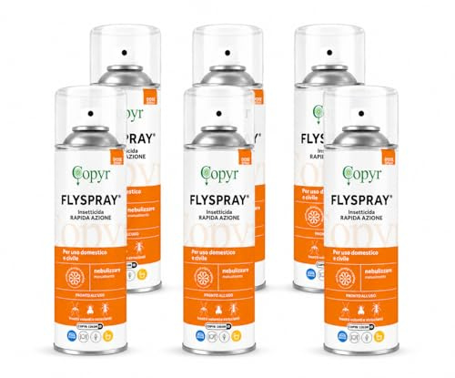 Copyr FlySpray - Insetticida Antizanzare Mosche Ragni Scarafaggi Formiche e Altri Insetti Striscianti e Volanti, 400ml x 6 Pz, Aracnicida Abbattente Snidante con Piretro, Uso Domestico
