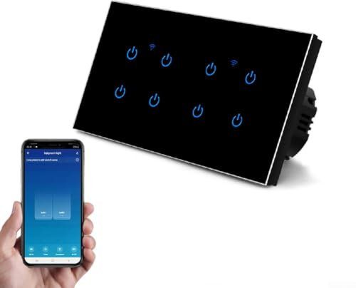Smart WiFi Light Switch, For Tuya App Remote Control 2 Way Touch Light Switch Glass Panel, Compatible For Google Home For Alexa Voice Control(8 Gang 2Way)
