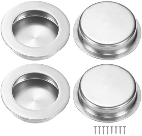 M METERXITY 4-Pack Recessed Finger Pulls, 2.36 Inch / 60mm Stainless Steel Sliding Closet Door Handles for Barn/Pocket Door, Round Flush Pulls Handles