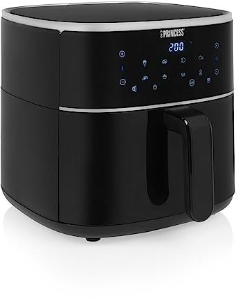 Princess Freidora de aire caliente 6L, 1500W, capacidad de 6 litros, pantalla táctil LED, cesta extraíble, termostato ajustable, negro