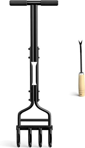 Home Beauty Lawn Aerator Tool | Heavy-Duty Manual Coring Aerator with Cleaning Tool | 4-Hollow Tine Plug Aeration for Compacted Soil, Yard, Grass & Garden Care | Rust-Resistant & Easy to Use