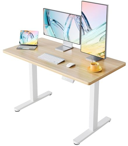 HUANUO Höhenverstellbarer Schreibtisch 120 x 60 cm, 4 Speicherhöheneinstellungen, Elektrischer Schreibtisch für Home Office & Computer-Arbeitsplatz, Standing Desk, Licht Wulnut