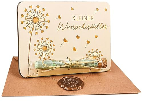 THXFUNAREA Wunscherfüller Geldgeschenke Verpackung aus Holz,Lustige Geld Geschenke Geburtstag mit Umschlägen,Schönes Löwenzahnmuster Geldgeschenk Geburtstag Konfirmation Jugendweihe Weihnachten Reisen