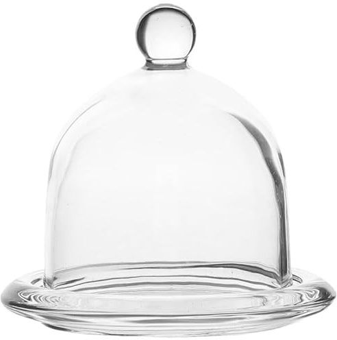 Luxshiny Glass Cake Stand with Dome Cover 4.80 Inch Clear Dessert Tray Dustproof Display Plate for Wedding Party Fruits Snacks