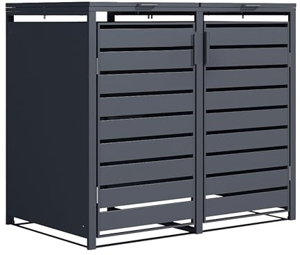 BESPACE Mülltonnenbox 2er Valto 240l anthrazit Lamellendesign | Mülltonnenverkleidung wetterfest, Unterstand, 2x 240l Mülltonnen, feuerverzinkter Stahl, Klappdach, BxTxH: 132x80x116 cm