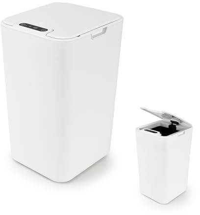 BESCH Cubo de Basura para Baño 17.5 x 20 x 30.5 cm 10 Litros con Tapa Sensor de Movimiento - Papelera Inteligente para Oficina, Habitación, Cocina de Color Blanco