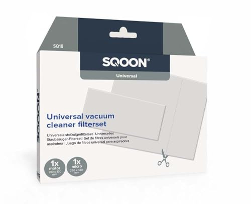 SQOON® Universelles Filterset Motorfilter 130×310 mm & Mikrofilter 140×230 mm, Waschbar, Zuschneidbar & Wiederverwendbar, Hochwertige Ersatzfilter für Staubsauger