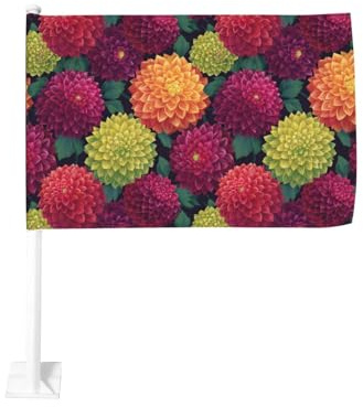 Abstrakte bunte Dahlie-Blume, Autoflagge, Fensterclip, 30 x 45 cm, doppelseitige Auto-Dekoration