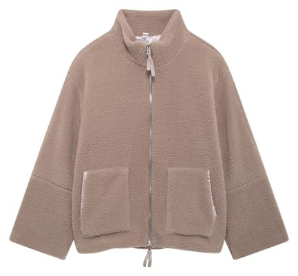 GUOCU Dam vinter vardaglig fleecejacka långärmad fuskskjuvning kappa stående krage dragkedja varm falsk shearling jacka utan huva fluffiga damjackor solida plyschrockar ytterkläder med fickor, style E