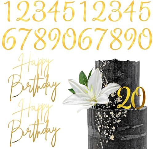 22 Stück Zahlen 0-9 Gold Cake Topper Geburtstag Set, Acryl Torten Deko