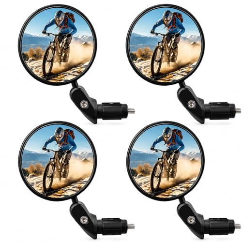 4PCS Bike Mirror, Bar End Bike Mirrors, Adjustable Bicycle Mirrors for Handlebar 18-22mm with Wide Convex View, 360° Rotating Cycling Rear View Mirror Handlebar Mount for Road and Ebike Accessories