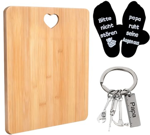 Nzkeuf Regalo Papà Compleanno, Tagliere in Bambù Festa del Papa Idee Regalo Originale Personalizzato con Calzini e un Portachiavi, Regali Festa del Papà Utili