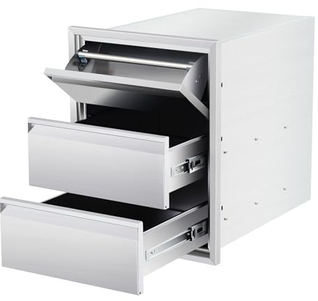 RBFGYIOP Cassetti Esterni BBQ in Acciaio Inox – 3 Livelli con Porta Carta, Montaggio a Filo, Struttura Durevole – Ideali per Cucina da Esterno, Patio, Isola Grill – Three-layer
