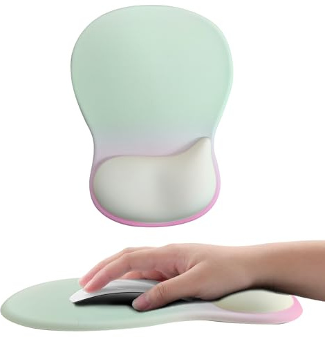 Uwiyo Tapis de Souris avec Support pour Repose-Poignets, Tapis de Souris en Gel Tapis de Sourise Ergonomique avec Repose-Poignet Antidérapant Tapis Sourise Gamer pour Ordinateur Laptop (Vert-Rose)