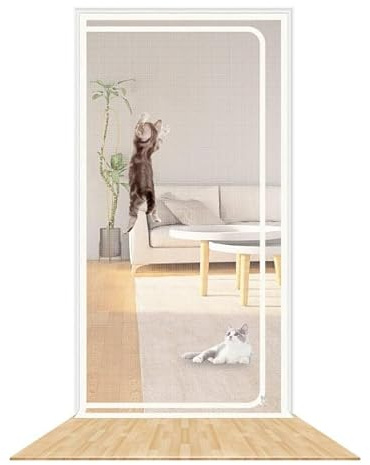 katzengitter balkontür, Verdickte Katzenschutzgitter für Wohnzimmer, Schlafzimmer, Küche, Terrasse, Hund Katze Gittertür mit Reißverschluss… (Geeignet für Türgröße: 90 cm x 200 cm)