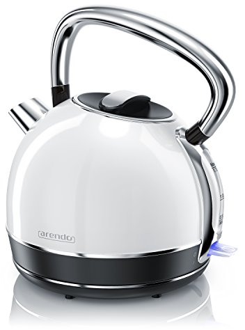 Arendo - Wasserkocher Edelstahl - Teekessel im Vintage Retro Style - 1,7 Liter - 2200 Watt - austauschbarer Kalkfilter - automatische Abschaltung - Weiß - GS