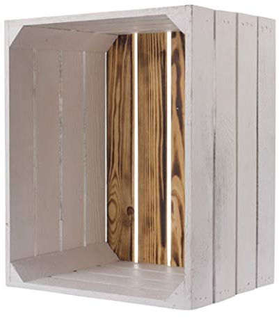 5 Obstkisten/Holzkisten 50 x 40 x 30cm -massiv und stabil- Ideal zum Möbelbau und zur Dekoration geeignet (WEIß/GEFLAMMT)