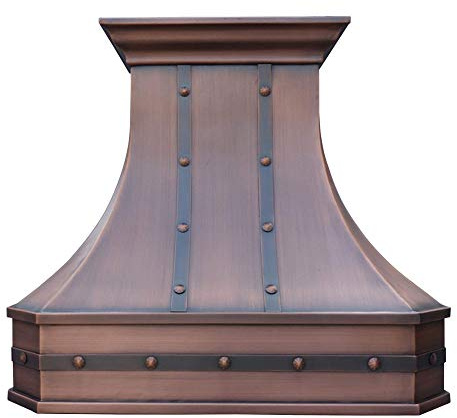 SINDA Island Mount Copper Range Hood Light - Hammered-Natural 36W x 39H, Custom Made from 99.9% Pure Virgin Copper With High CFM Vent, H3STRLNI3639