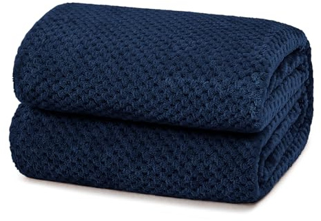 Yebeda kuscheldecke Flauschig Decke Fleecedecke 220x240 cm, Marineblau | Superweiche und Warme Sofadecke Tagesdecke Wohndecke, für Sofa, Couch und Bett, Kuschelig, Waffelmuster