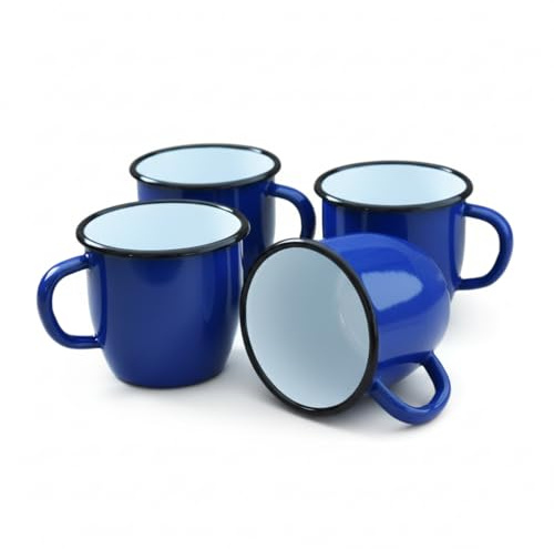 4 x Blue Metal Enamel Cone Mugs 250ml