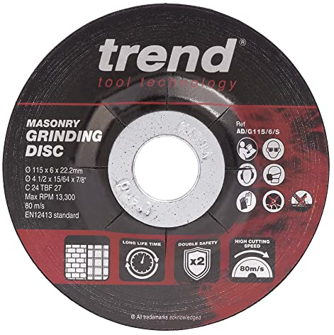 Trend Disco de desbaste para piedra de manpostería para amoladora angular, 115 m de diámetro, corte delgado de 6 mm, AD/G115/6/S, paquete de 10