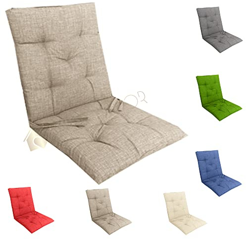 Home Tresor - Cuscino Sedia Cucina con Schienale Basso | Cuscino Imbottito da Giardino Sedie Reclinabili e Poltrone, con Laccetti ed Elastico Fissaggio, Coprisedia Made in Italy (Beige, 1)