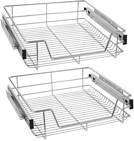 UISEBRT 2 Stück Küchenschublade Teleskopschublade Schlafzimmerschublade Organizer Küchenschrank Küchen Regal Korbauszug Vollauszug für 57cm (Innenbreite) / 60cm (Außenbreite) Schrankbreite