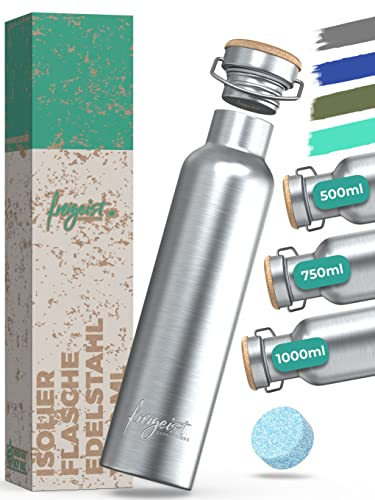 Thermosflasche 1l Edelstahl, Thermo Trinkflasche Edelstahl, Isolierflasche hält 25h kalt/13h warm, BPA Frei, Isoflasche und Trinkflasche Wandern, Outdoor, Fahrradflasche, Büro
