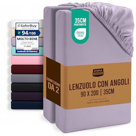 Utopia Bedding - 2er Set Spannbettlaken 90x200cm - Lavendel - Oeko-Tex Zertifiziertes - Gebürstete Mikrofaser Spannbetttuch - 35 cm Tiefe Tasche