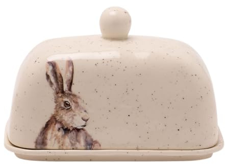 Meg Hawkins Beurrier en céramique Motif lièvre de campagne 18 cm